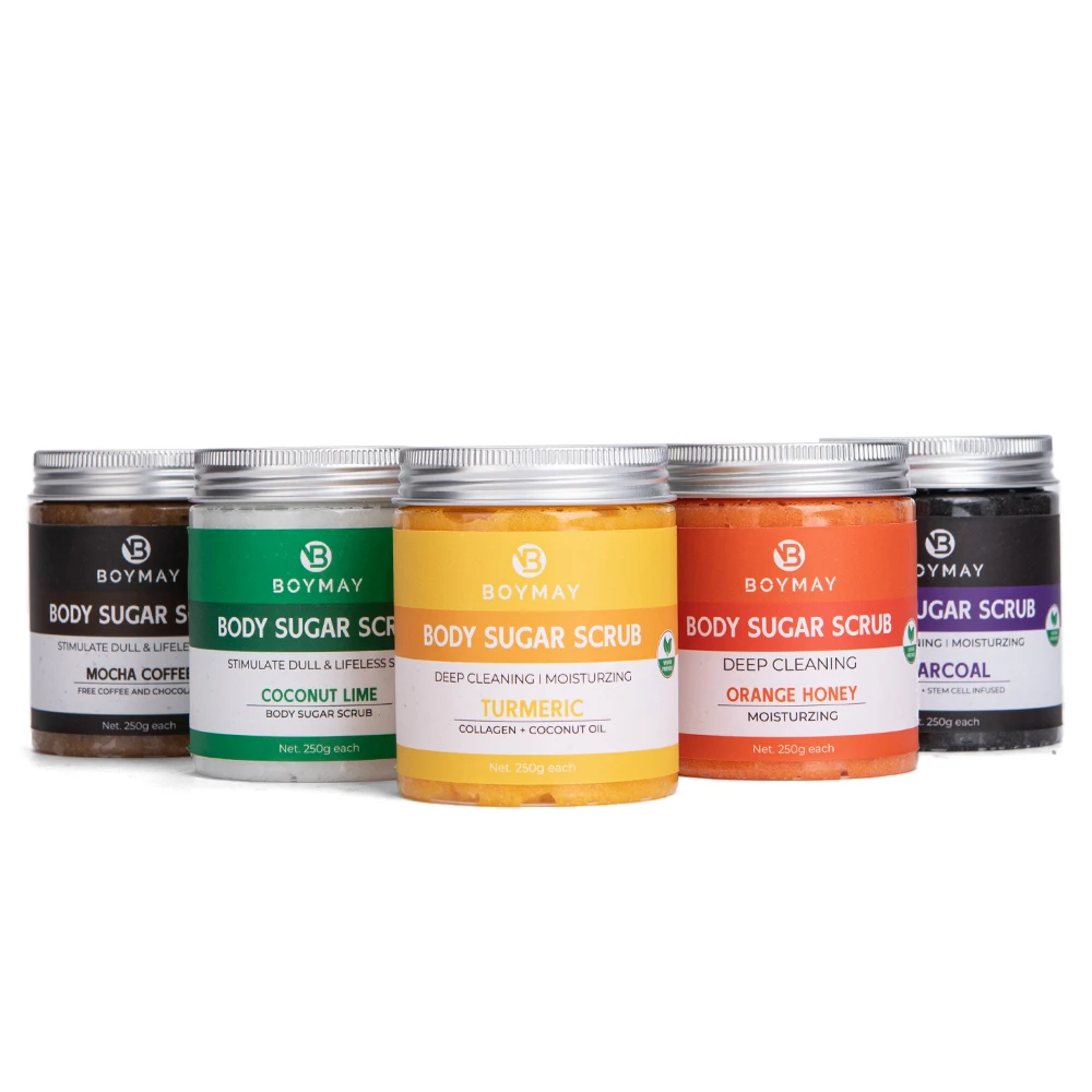 Customized Logos 5 Scent Exfoliating Turmeric Body Sugar Scrub for Jar Bottle