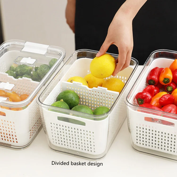 Fridge Organizer Container Set Keep Vegetables Fresh, Three Sizes Container Plastic Food Box Pantry Storage Organizer with Lid