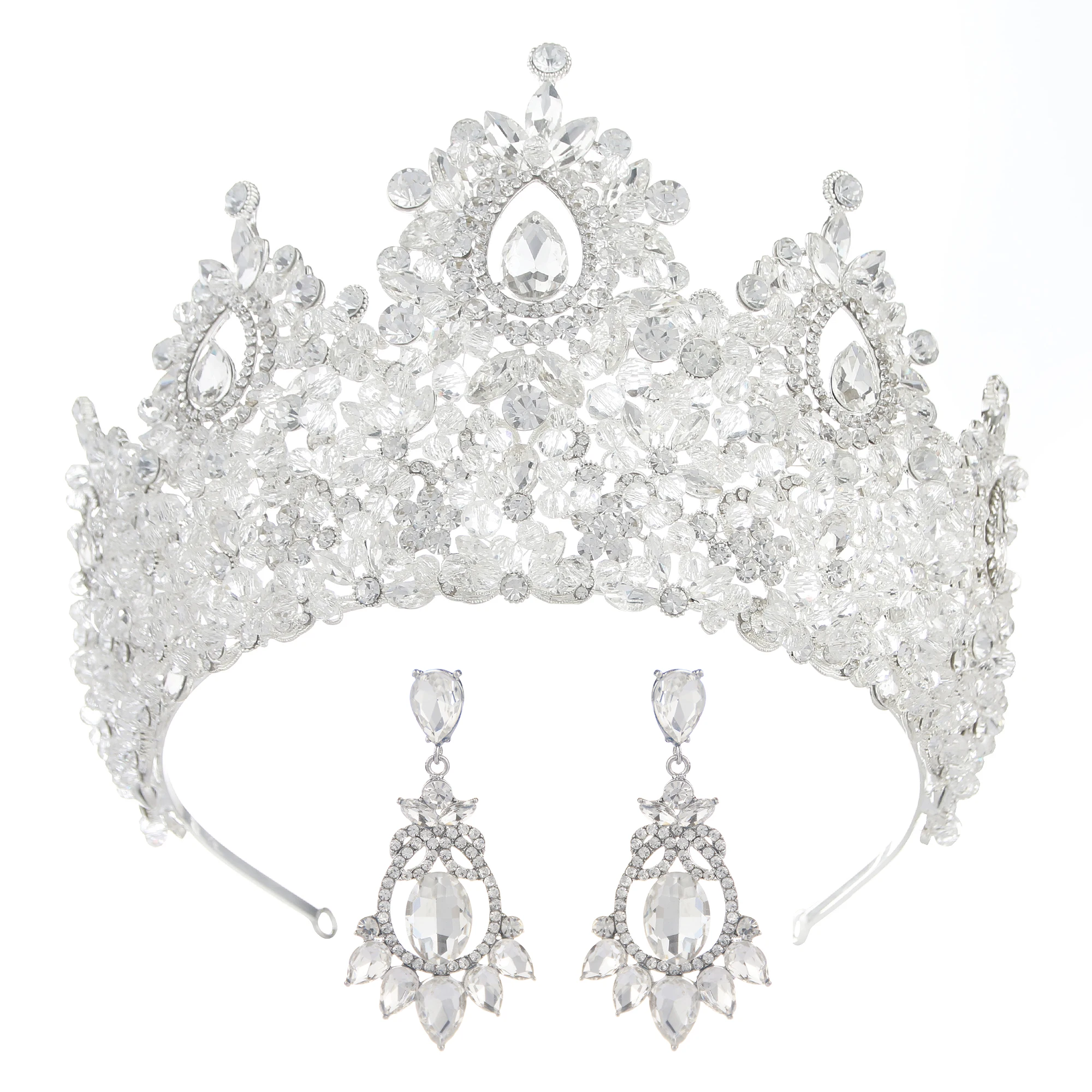 Real Princess Tiaras and Crowns Kids Luxury Snowflake Rhinestone Pink Corona Tiara and Earring Sets