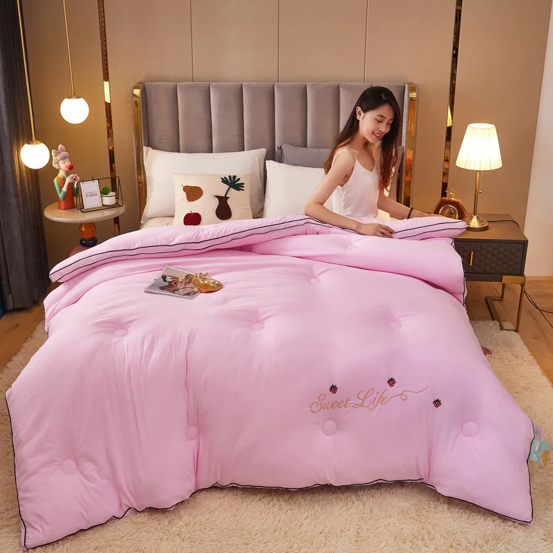 Стеганое одеяло из соевой шерсти с вышивкой, утолщенное стеганое одеяло из 100% хлопка для взрослых на все сезоны