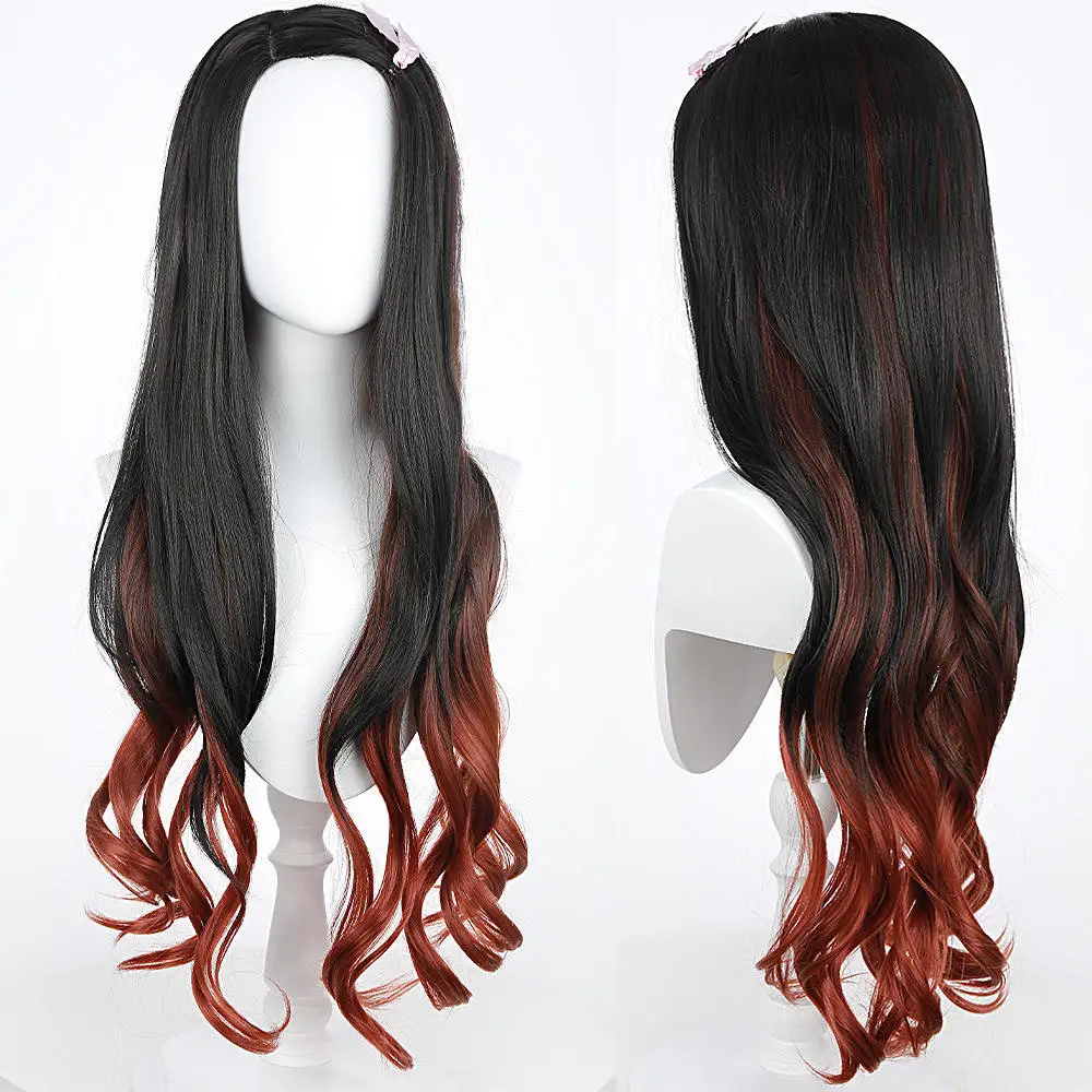 Cosplay Wigs For Cosplay Slayer Anime Cosplay Long Curly Orange And Black Wig