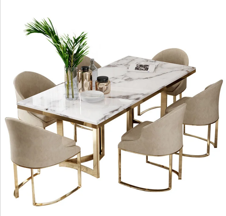 Italian Fashion Light Luxury Style Custom Stainless Steel Dining Table Match With 6  Seat Chair