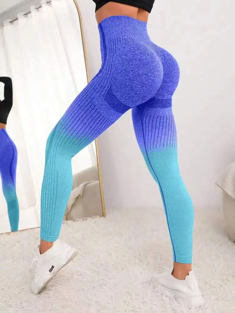 Custom Logo Ombre Push Up Leggings Sportswear Gym Fitness High Waist Yoga Pants Workout Running Clothes Outside Sports Tights