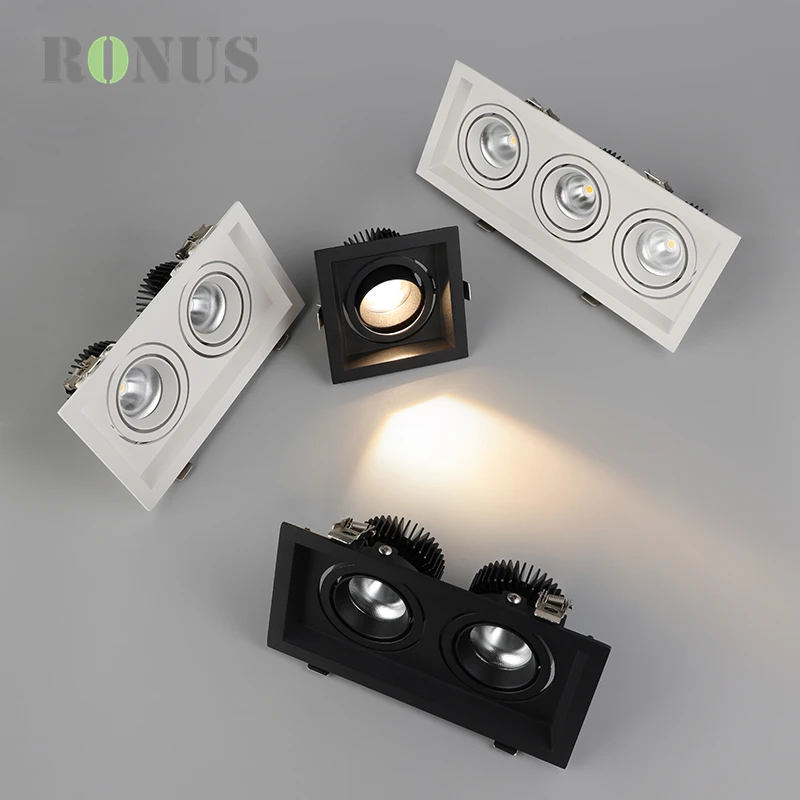 Rectangular Recessed LED COB 7W*2 Ceiling Double Head Adjustable Indoor Hotel Downlight Grille Light