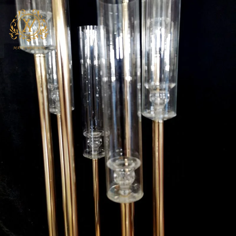 8-head Golden Iron Metal Candlestick Decorative Pillar Candle Holder Centerpiece for Wedding Home Decor