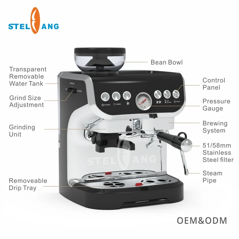 Real manufacture single serve milk coffee brewing machine manual espresso maker grinder for business