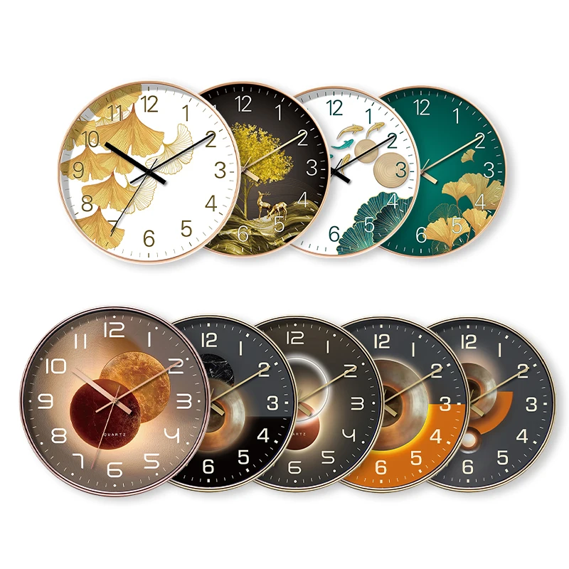 Nordic fashion creativity Art painting Plastic custom wall clock for living room silent round luxury gift small clock wholesale