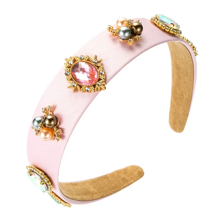 Pearl Headbands Baroque Retro Hair Jewelry Wedding Women Accessories Cloth Inlaid With Rhinestone Wide Edge Hair Bands (1600336668351)