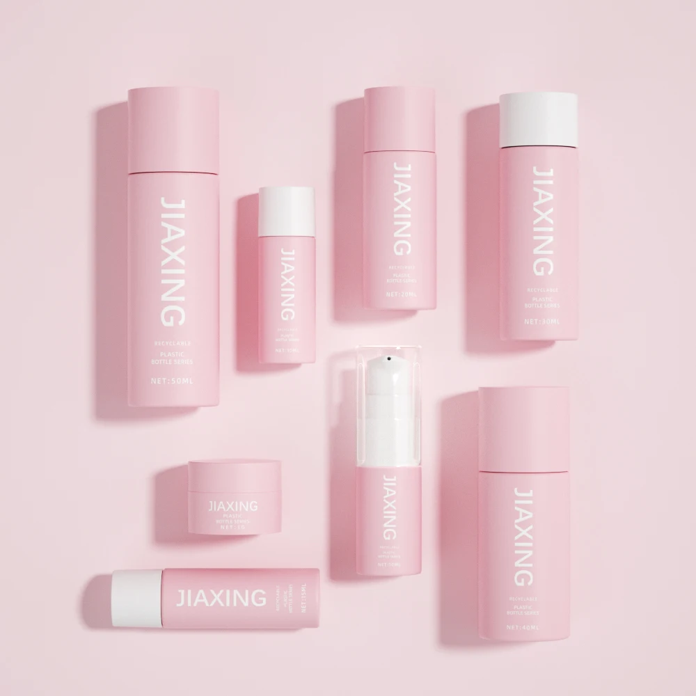 OEM/ODM luxfume matte pink travel size sample plastic bottle set unique cosmetic jars sample packaging containers