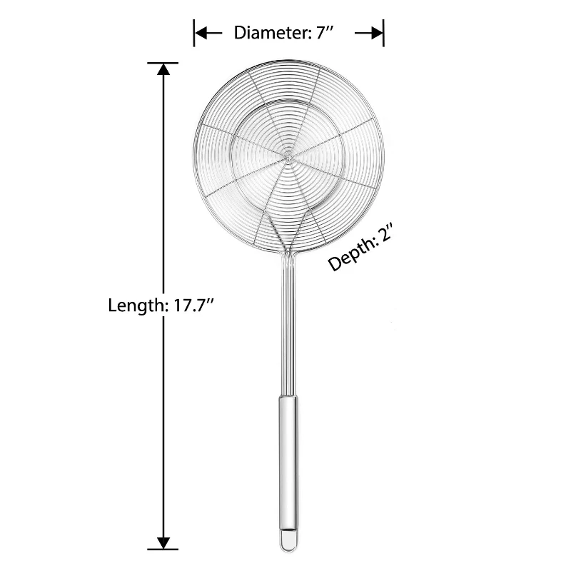 Popular Kitchen Pasta Strainer Spoon Premium Stainless Steel Spider Strainer Skimmer with Long Handle