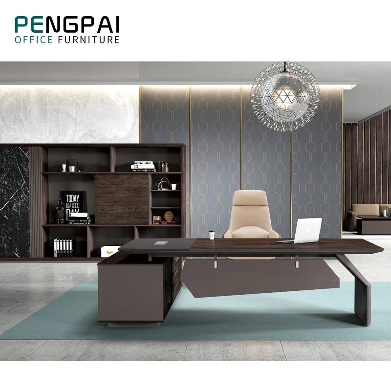  Pengpai современный l-образный ореховый серый деревянный босс офисный стол