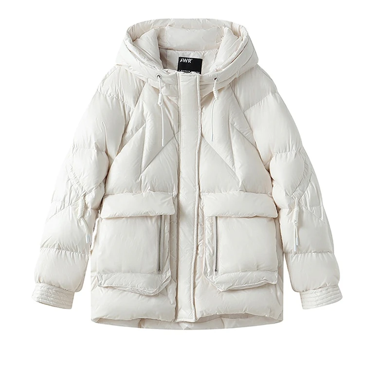 2021 Winter Korean Style hooded Solid Black White Female Loose Oversized Womens Short puffer down coat for Women