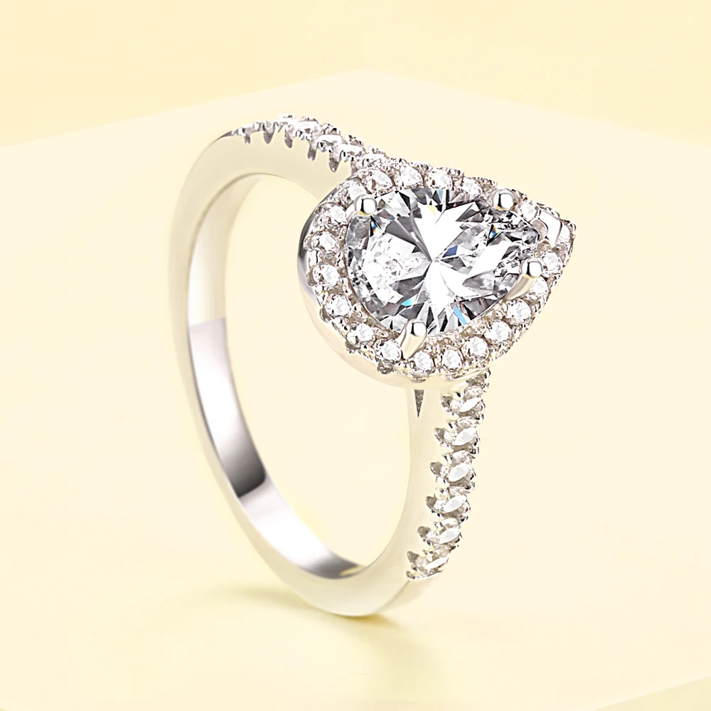 SKA  Custom silver 925 rings Cubic Zirconia  Pear Shaped Cut Silver white gold color wedding rings