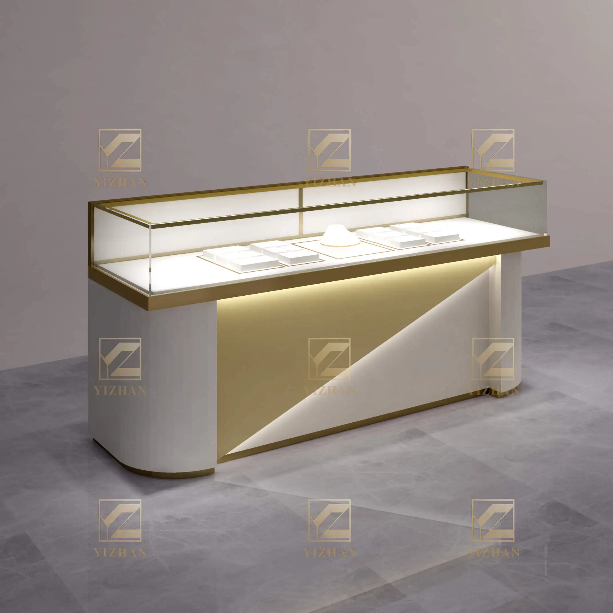 Новейшие модные витринные шкафы золотые ювелирные изделия стеклянные полки ювелирного магазина