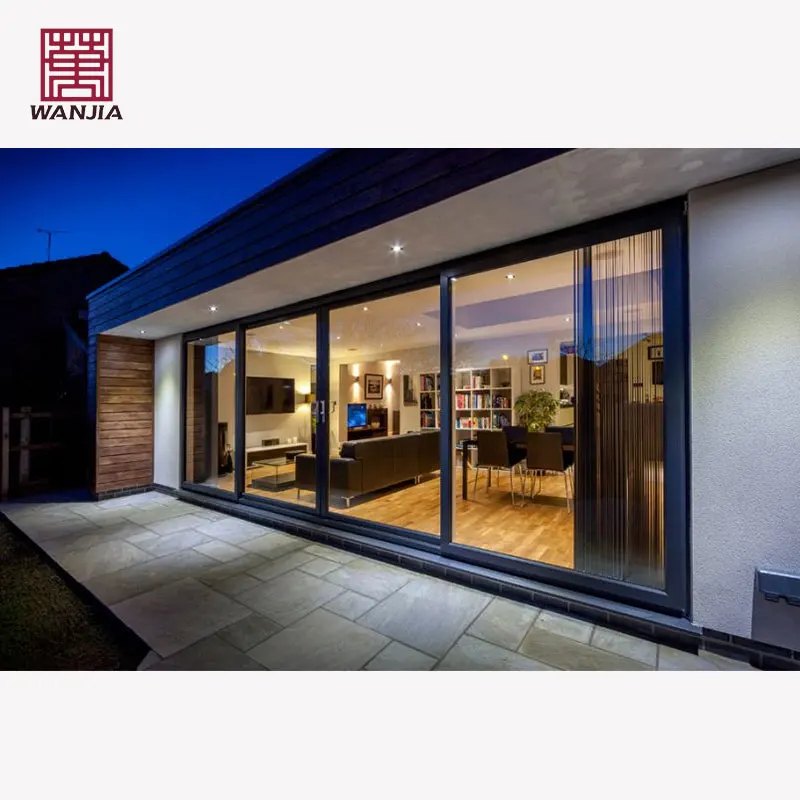WANJIA Aluminum Sliding Glass Doors Customized Aluminum Frame Interior Noiseless Sliding Door