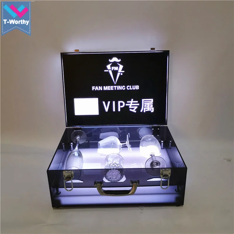 T-Worthy Customized Rechargeable LED Wine Bottle VIP Service Box Light Up Champagne Glasses VIP Carrier Case