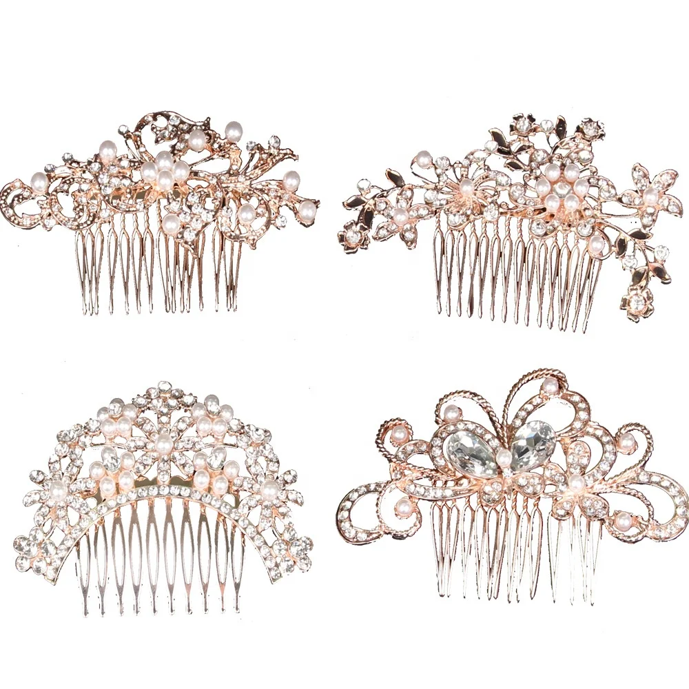 
Fashion Bride Hair Jewelry Accessories Alloy Rhinestone Pearl Hair Comb for Wedding 