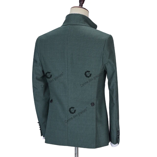 Cenne Des Graoom 2022 New Men Suits Double Breasted Tuxedo Shawl Lapel Steep Collar Tailor-Made Green 2 Pieces Terno Masculino