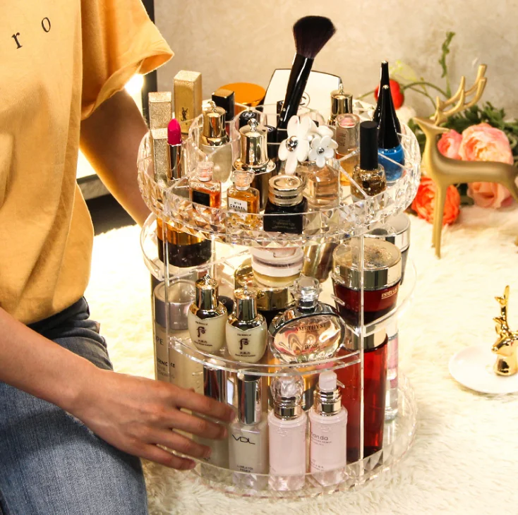 Hot sale 360 degree rotation cosmetic storage box acrylic cosmetic storage box