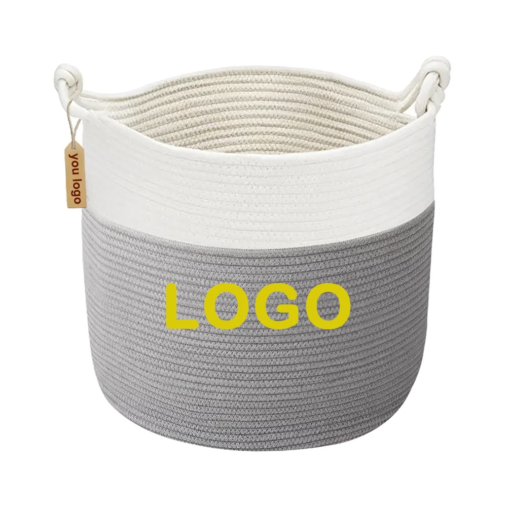 New Woven Basket Blankets Toys Storage Basket Great Comforter Cushions Storage Bins Cotton Rope Basket with Handles