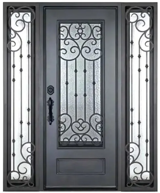 Customized Luxury Art Carving Black Heavy Duty Wrought Iron Patio Door