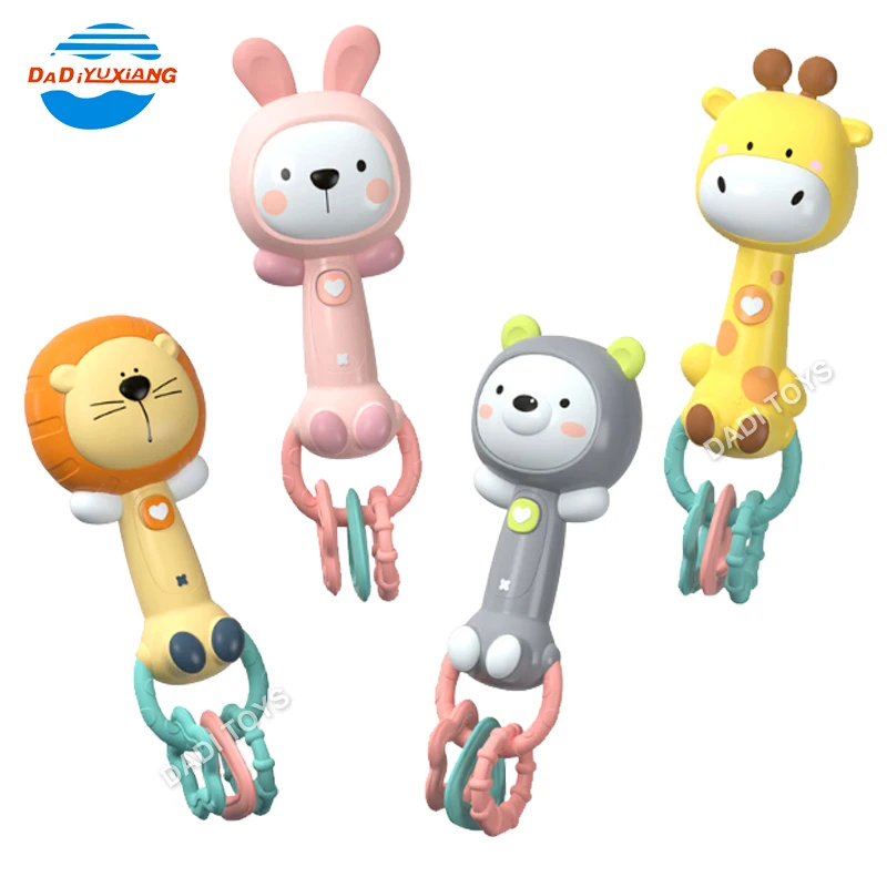 DADI OEM/ODM Animal Hand Shake Stick Musical Instruments Baby Hand Bell Rattle Toy Plastic Rattle