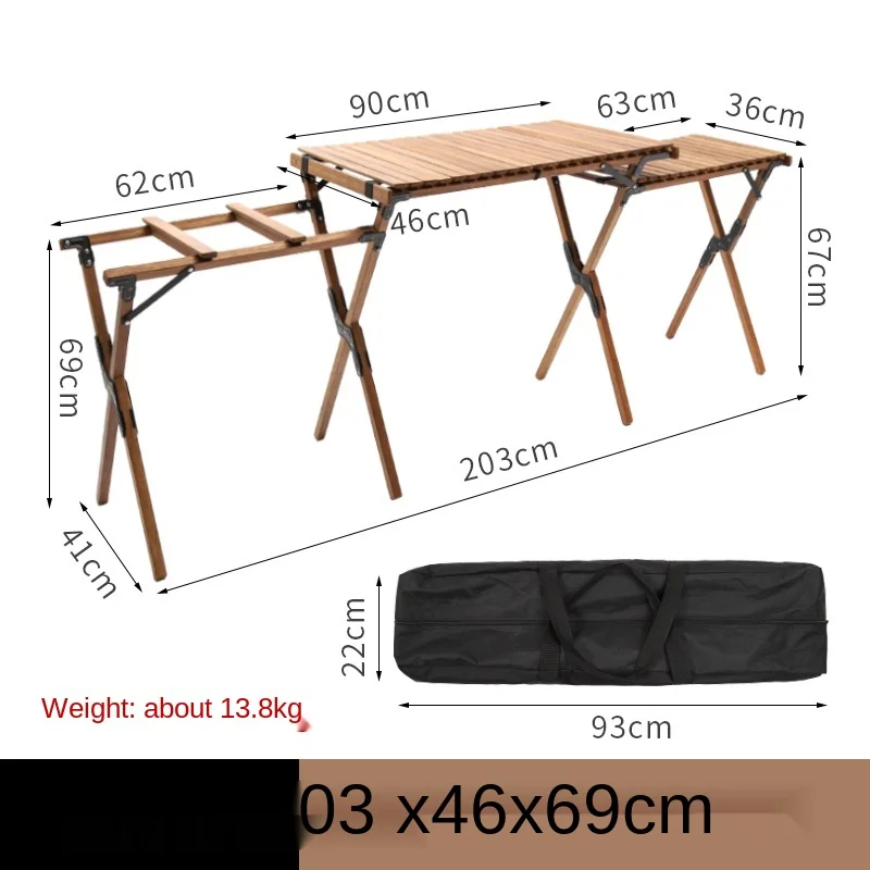Multifunction 2 in 1 Camping Folding Roll Wooden Table Outdoor Portable Picnic Tables BBQ Foldable Desks