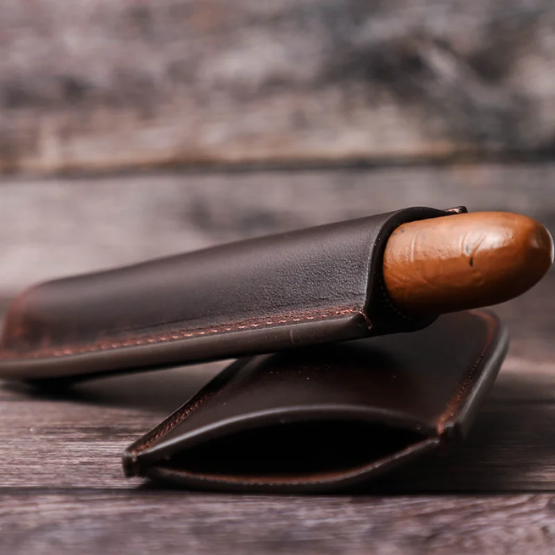 Portable Genuine Leather Cigar Cover Case Vintage Modern Design Style Box Cabinet Pattern Gift Box Packed Single Pack of One