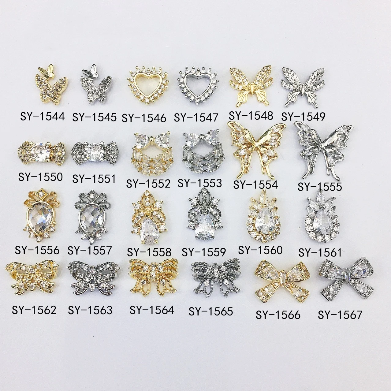 Wholesale Zircon Luxury Super Shiny Bowknot Love Diamond Nail Jewelry Alloy Nail Art Charms