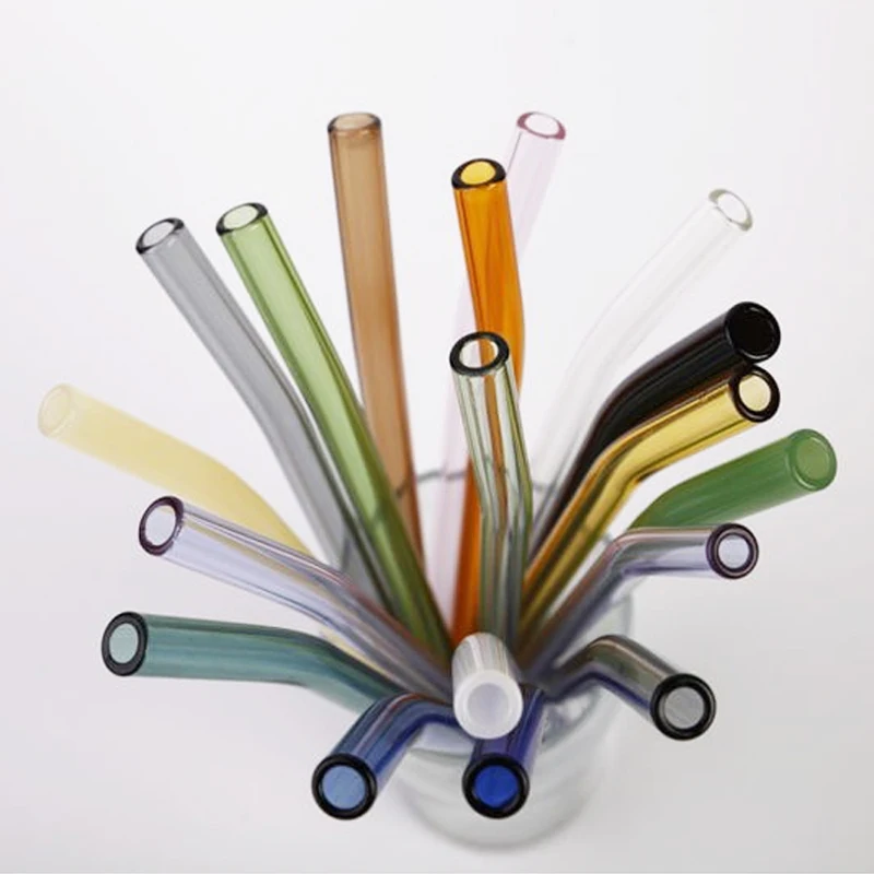 Heat-Resistant Creative Colorful Juice Straw ColorfulGlass Straw Transparent Glass Tube Lip-Protecting Straw