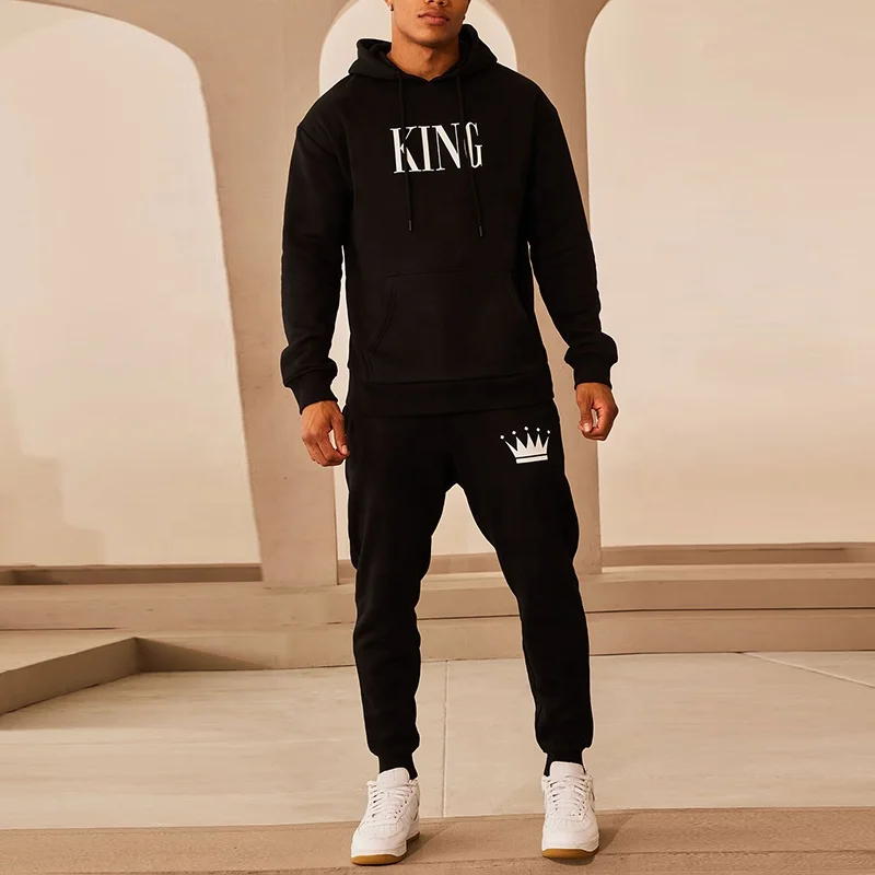 Oemsportswear Custom Logo Solid Black Fashion Heavy Weight Screen Printing logo High Quality Track Suit for Men