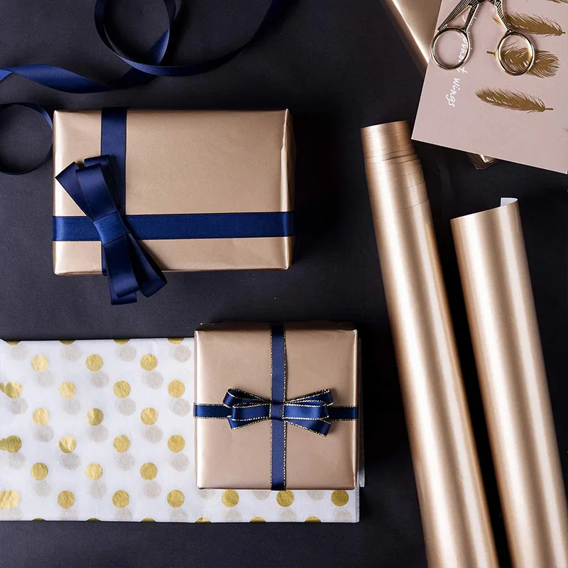 
With Cut Lines Custom Printed Wrapping Paper Roll Gift Wrapping Paper Manufacturer Roll Wrapping Paper and Navy Gold Wood Pulp 