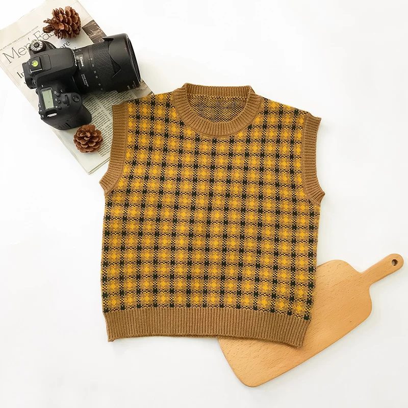 
Hot Sale Toddler Boys Casual Outer Wear Pullover Cute Plaid Sweater Vest for 2-7 Years 