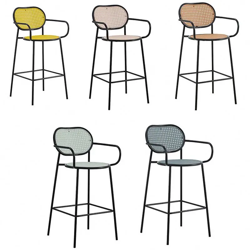 Casino Small Space Lounge Ergonomic Stackable Best Selling Restaurant Rattan High Metal Bar Stool Chairs