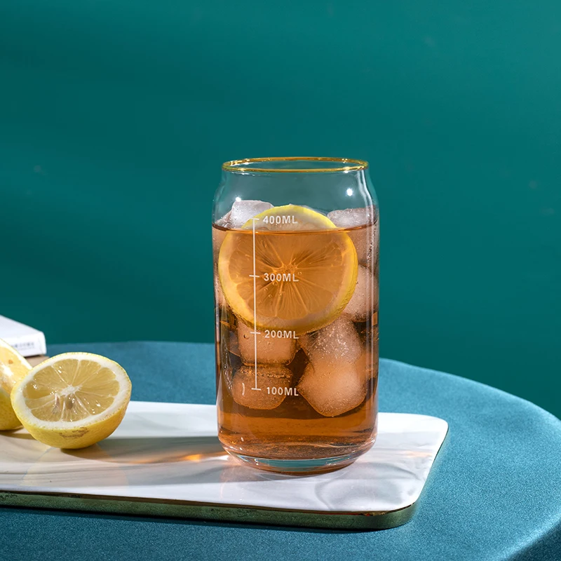 16oz Beer Glasses Tumbler Cup Can Shape  Glasses Iced Coffee Glass Iced Tea  With Bamboo Lids for Soda Cup