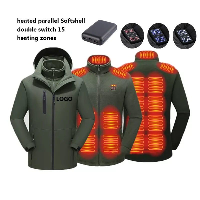 Custom 15 Zones USB Electric Fleece Winter Jacket Mans Self Heating Jacket with Battery Pack