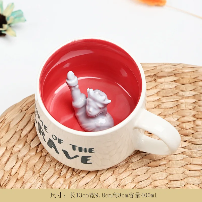 2023 New creative 3d cartoon ceramic mug Novelty Porcelain colorful design inside animal coffee mug with handle