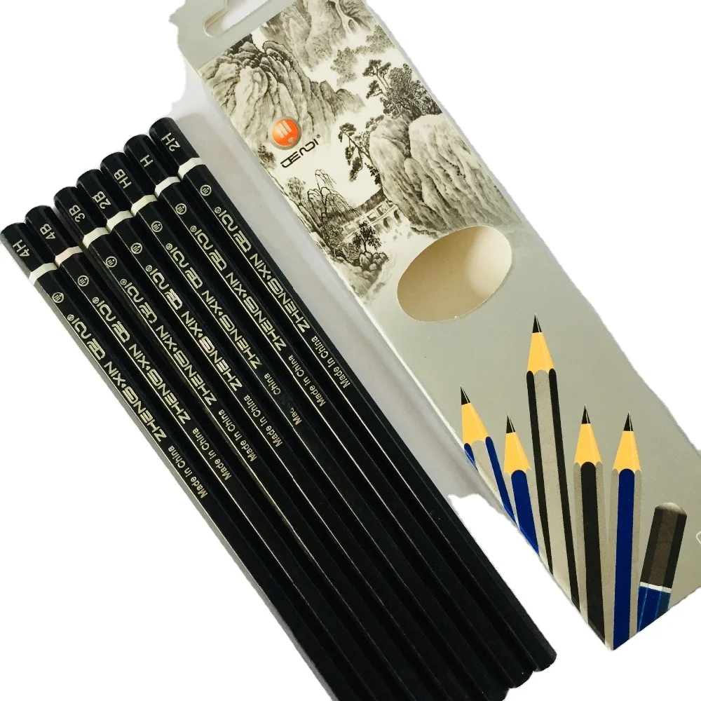 Custom Blue Sketching Drawing Pencil 2H H F B 2B 3B 4B 5B 6B 7B 8B HB Wooden with White Black Dippped Top Standard Pencils Wood