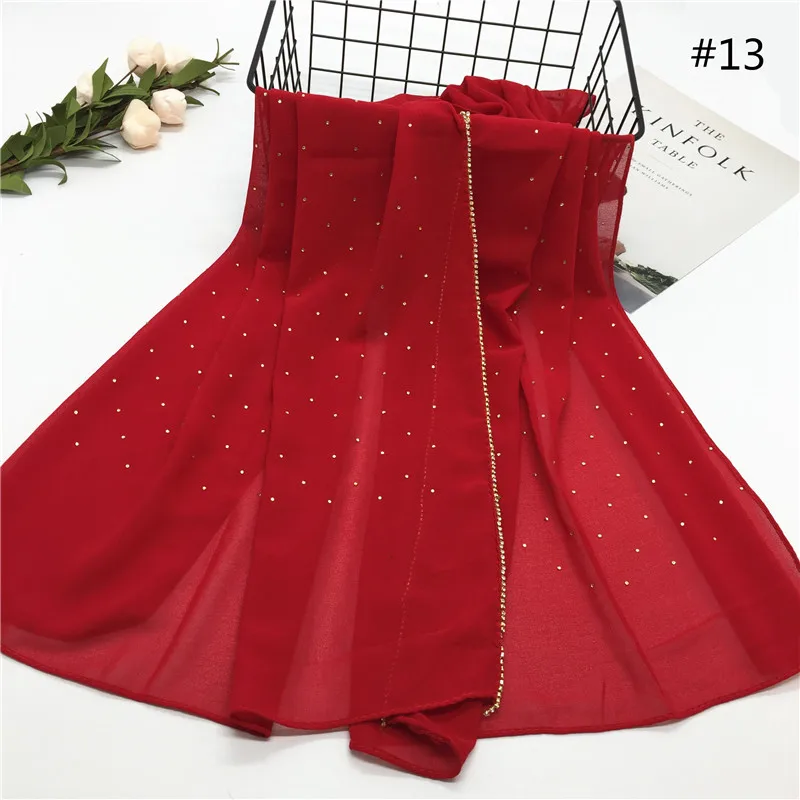 
Hot sale bubble Chiffon fancy Diamond chain hijabs Women crystal scarf shawl rhinestone headscarf muslim turban islam headband 