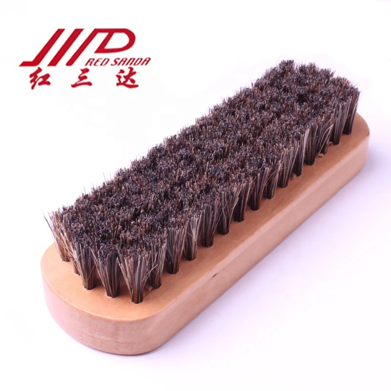 cheap wooden shoe brush with horse hair for boot leather shine and cleaning