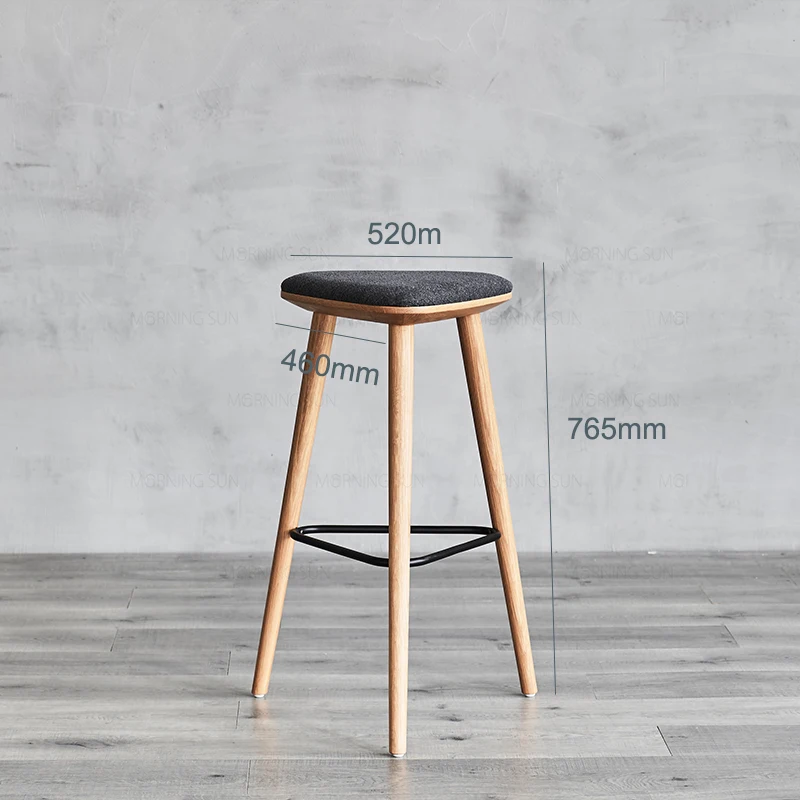 High grade furniture upholstered triangle seat no backrest solid ash wood restaurant high bar chairs