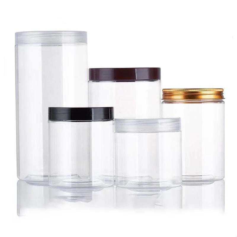 Custom Child Proof Empty Storage Container Small Clear Pet Frost Round Plastic Food  Packaging Jar Cream Cans With Lids
