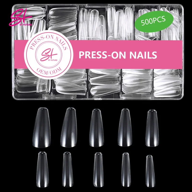500Pcs Diy False Coffin Nails Ballerina Long Clear Fake Nails Art Tips wholesale professional Full Cover Manicure Fake Nails