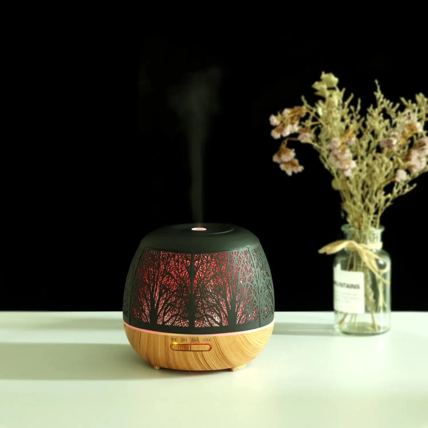 Essential Oils Aroma Diffuser Metal Tree 400ML Timed Aromatherapy Oils Diffusers Ultrasonic Humidifier with 7-Color LED Lighting