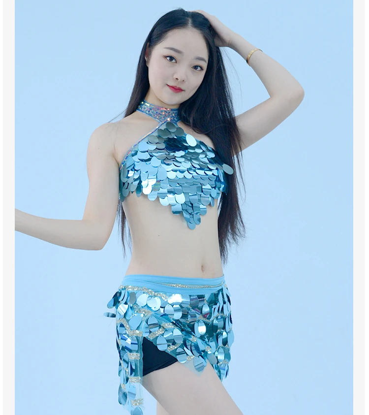 Fashionable Shiny Sequin top vest skirt set Night Club Dance Stage performance sexy clothes for adult Girl show costumes