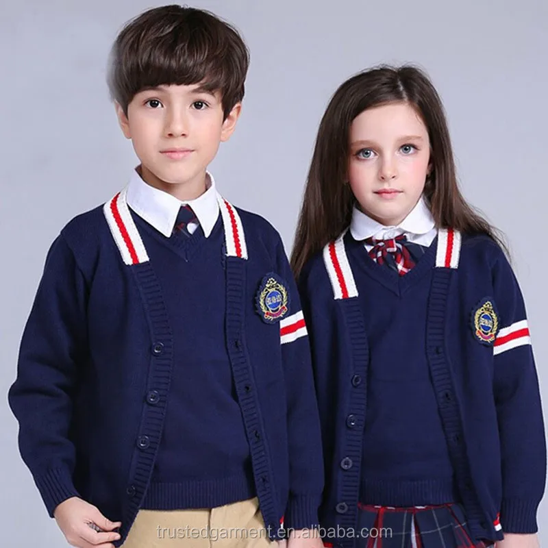 Kids new design cardigan sweater primary school uniform designs