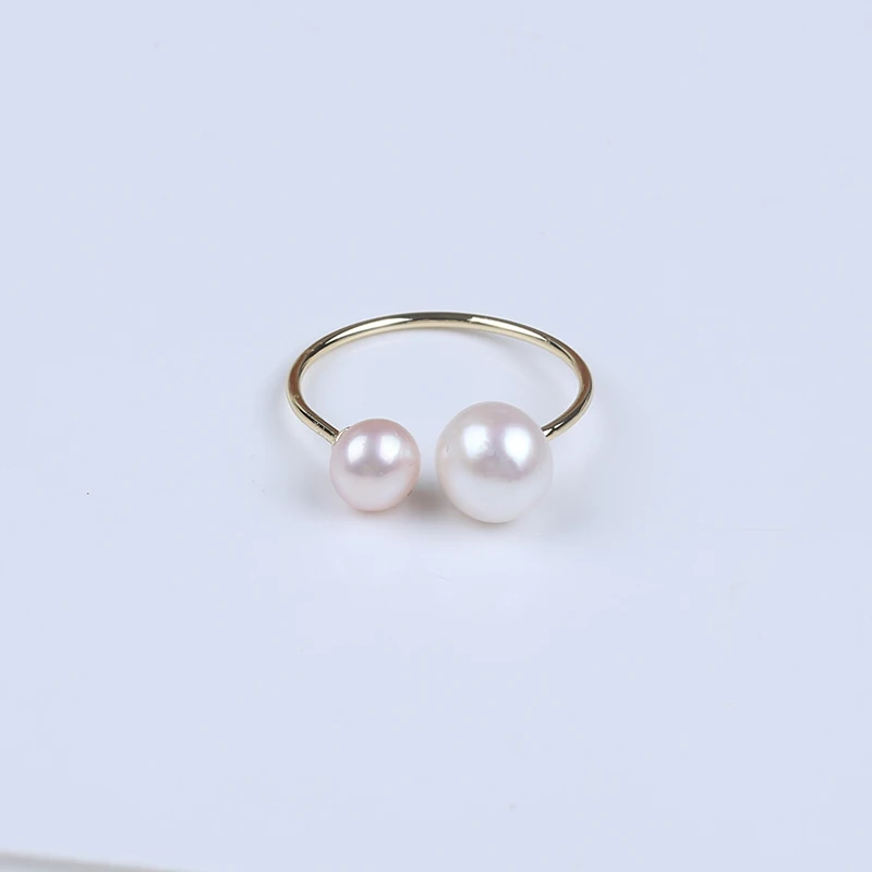 gold plated natural white pink purple color real freshwater adjustable round pearl ring