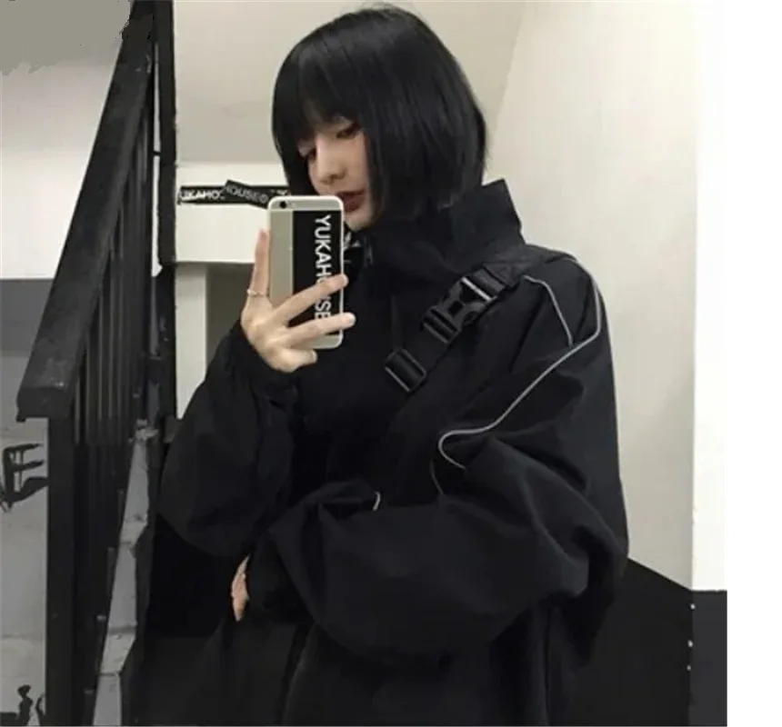 Reflective Jacket Women Autumn Casual All-match Black Chaquetas Para Mujer Clothing Classic Vintage Outwear Fashion Korean Style