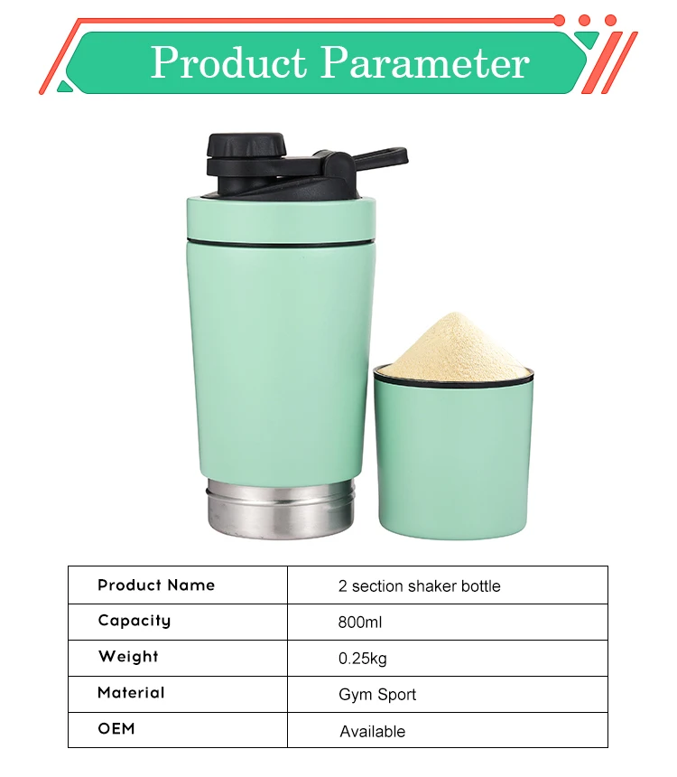 New Design Protein Shaker Bottles Double Layer Muti-Functional Protein Second Layer BPA free Stainless Steel Shaker Bottle