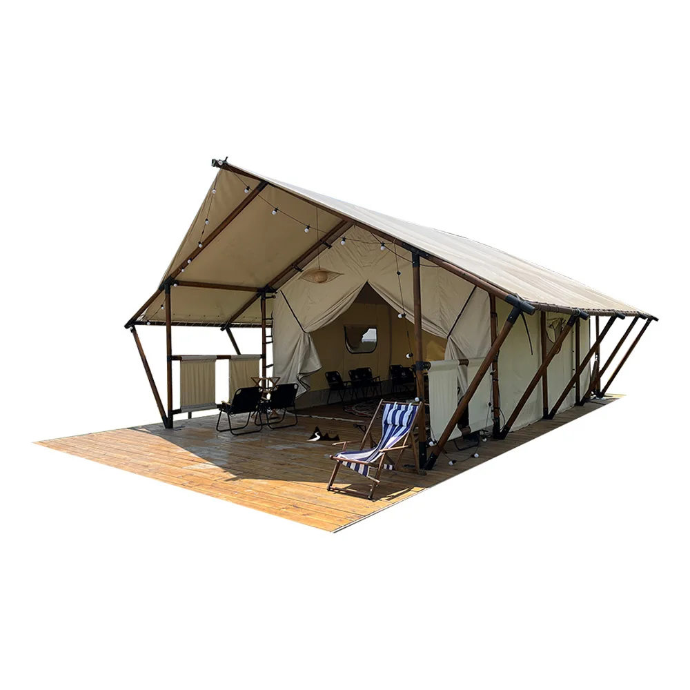 Outdoor Luxury Hotel Living Resort Custom Homes Wood Canvas Lodge Glamping Hut With Bathroom Safari Lodge Tents